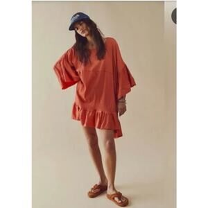 Free People Beach El Mar Mini Dress Med Oversized Coral
